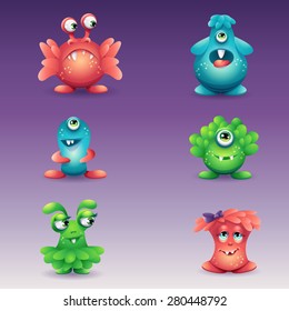 A set of colored cartoon monsters, different emotions