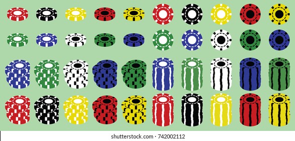 Set of colored casino poker chips