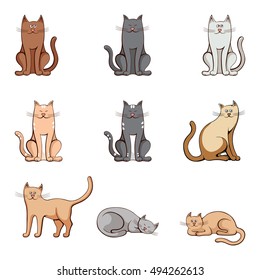 Set colored cats on white background. Vector illustration.