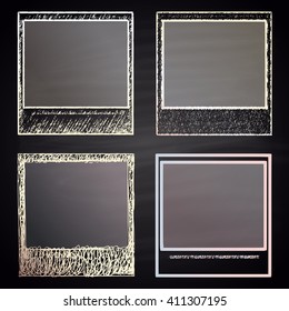   Set of colored chalk drawn retro photo frames. Vintage collection.