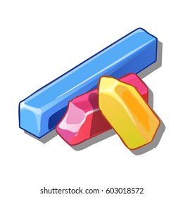 A set of colored chalks for drawing isolated on white background. Vector cartoon close-up illustration.
