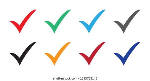 Conjunto de iconos de marca de verificación de color. Símbolo de marca, icono de graduación ilustración vectorial.