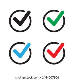 Set of colored check mark icons. Tick symbol, tick icon vector illustration.