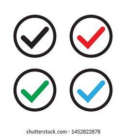Set of colored check mark icons. Tick symbol, tick icon vector illustration.