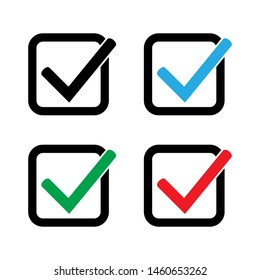 Set of colored check mark icons. Tick symbol, tick icon vector illustration.