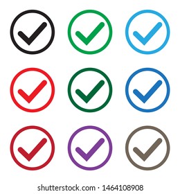 Set of colored check mark icons. Tick symbol, tick icon vector illustration.