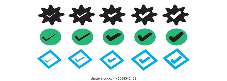 Set of colored check mark icons. Tick symbol, tick icon vector illustration.Check mark round square Box multi Design.