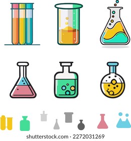 Set of colored chemical test tubes, vector illustration