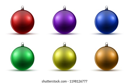 Set of colored Christmas balls isolated. Vector illustration. Glossy realistic Christmas balls