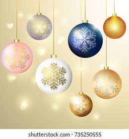 Set of colored Christmas balls. New Year. Celebration. Winter. Beautiful vector illustration. Beige background.