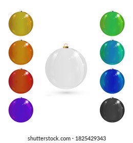 Juego de bolas de Navidad de colores. Ilustración vectorial aislada en fondo blanco.