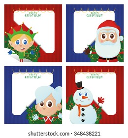 Set of colored christmas cards with text and traditional elements