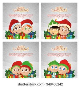 Set of colored christmas cards with text and traditional elements