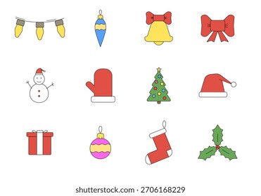 Set of colored Christmas holiday vector illustrations.
