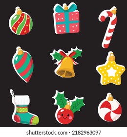 Set of colored Christmas icons. Collection of holiday labels for the new year. Pattern to decorate or design a gift or for the Internet site. Baby vector illustration