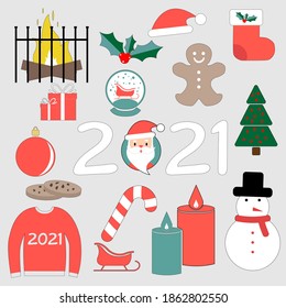 Set of colored christmas and new year signs and stickers