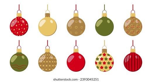 Set of colored Christmas tree festive balls. For background design, poster. Vector illustration.