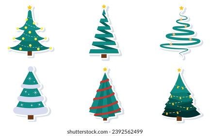 Reihe farbiger Weihnachtsbaumsymbole Vektorgrafik