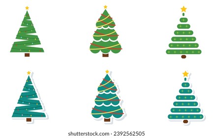 Set of colored christmas tree icons Vector illustration