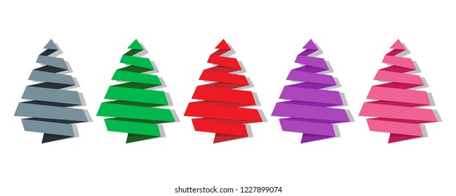 Set of colored christmas trees in the form of a ribbons. eps10