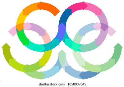 Set of colored circle arrows rotating on white background. Infographic - vector illustration