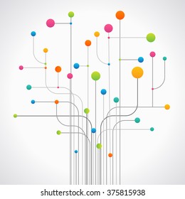 Set of colored circles and lines form the shape of an abstract tree. Concept network. The file is saved in the version AI10 EPS. 
