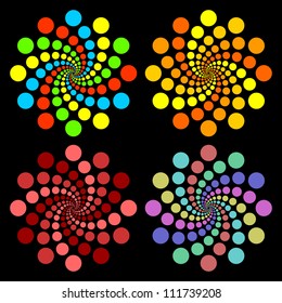 Set of colored circles on a black background.