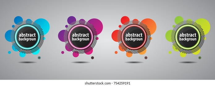 Set of colored circular banners with neon glow and round bubbles vector illustration
