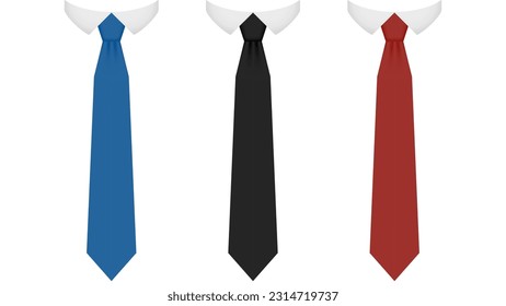 A set of colored classic men's ties with a white shirt collar