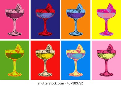 Set of Colored Cocktails Vector Illustration