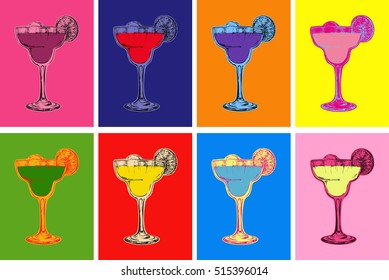 Set of Colored Cocktails Vector Illustration 