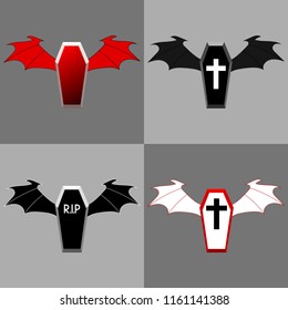 Set of Colored Coffins with Devil Wings for your Design, Game, Card. Halloween Elements.Vector Illustration