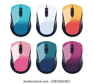 Set of colored computer mouse, cartoon computer mouse, wireless computer mouse, vector illustration isolated on white background