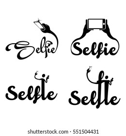 Set of colored conceptual selfie graphic designs, Vector illustration