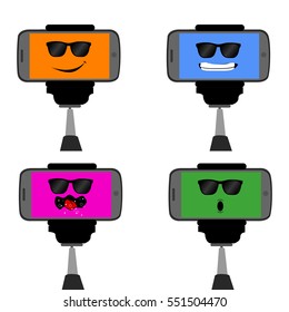 Set of colored conceptual selfie graphic designs, Vector illustration