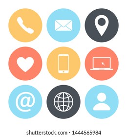 Set of colored contact icons. Web communication icons isolated. Mail phone location website account internet icon. EPS 10