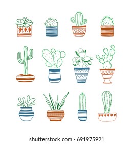 Set of colored contours cacti . Vector 