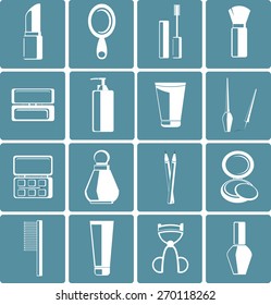 Set of colored cosmetics icons in flat style. Vector Illustration
