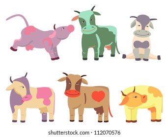 Set of colored cows, vector illustration