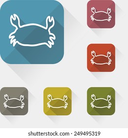 Set of colored crab with long shadow