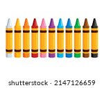 Set of colored crayons in a row icon vector. Colored crayons icon set vector isolated on a white background. Art supplies icons. Drawing tools vector