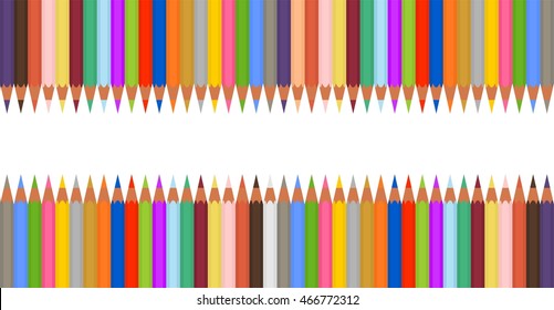 Set of colored crayons in a row next to each other up and down. Sharp wooden pencils