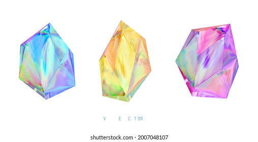 Set of colored crystals on a white background. Mesh. No trace.