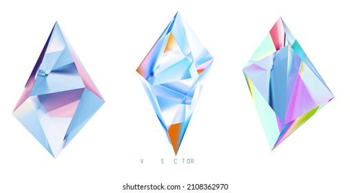 Set of colored crystals on a white background.