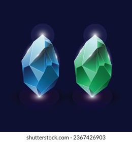 Set of colored crystals on a white background. vector