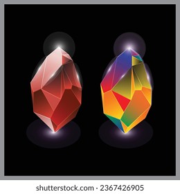 Conjunto de cristales de colores sobre un fondo blanco. vector