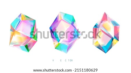Set of colored crystals on a white background.