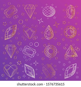 Set of colored crystals in polygon style with geometric shapes.Trendy hipster retro backgrounds and logotypes