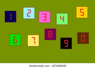 A set of colored cubes with numbers for children 1 2 3 4 5 6 7 8 9 0. Vector