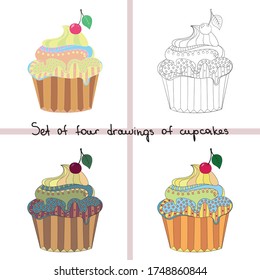 conjunto de quequitos de colores al estilo de Doodle, vector